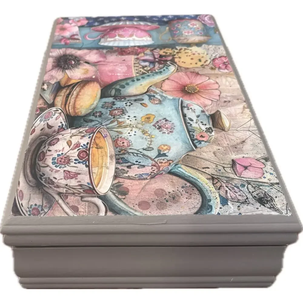 Upcycled Decoupage Tea Box, Cottage Core Tea Storage, Grandmillennial Decor,